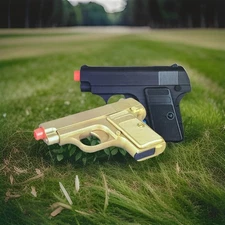 Set of 2 Airsoft Guns Gold & Black Spring Powered BB Pistol Kit Christmas Gift