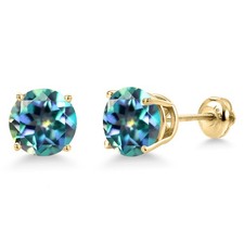 14K Yellow Gold Millennium Blue Mystic Topaz Stud Earrings for Women  4.00