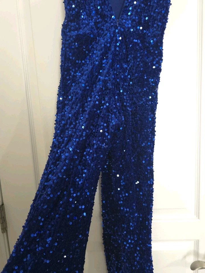 Adorable Mono Azul Lentejuelas con Superposición Falda Tule Desmontable, Beauty Peagent Foto 4 de 4