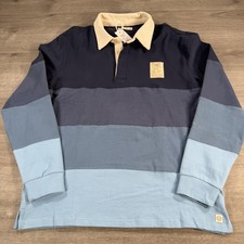 Marine Layer Brushed Jersey Rugby Polo Shirt Mens Blue Ombre Colorblock READ