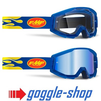 100% FMF Powercore Motocross MX Brille - Flamme Marineblau Klar/Spiegelglas
