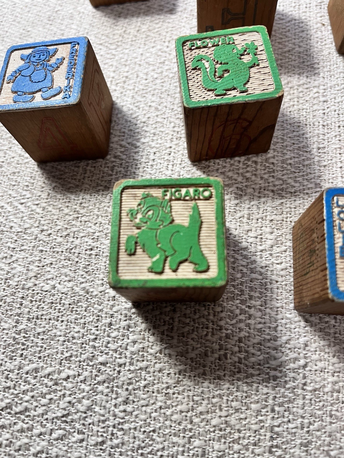 Vintage Disney Wooden Character Blocks Lot (10) —Mickey, Goofy, Daisy, Lady, Etc