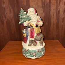 Jolly Ole St Nick Ceramic Santa Claus Musical Figurine 10-1/2"