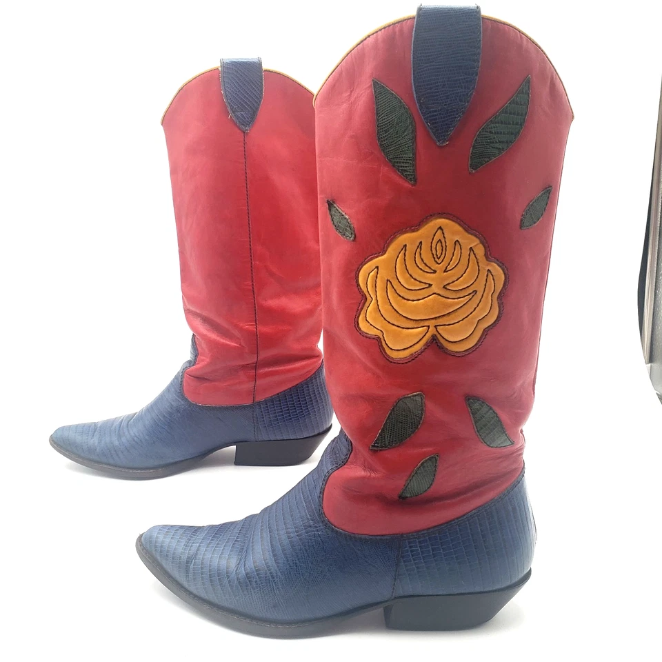 Nine West Womens Vintage Cowboy Boots Yellow Rose of Texas Leather 90s Y2K - Image 4 of 4