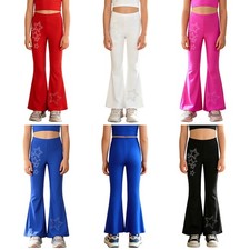Girls Competition Flare Trousers Latin Pants Waistband Fringe Flared Party Kids
