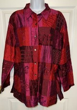 Vintage Chicos Design Sz 3 XL Red Silk Patchwork Beaded Embroidered Jacket EUC