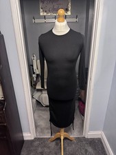 Brave Soul London Bodycon Midi Dress Black Size S Open Back Ruched Hem