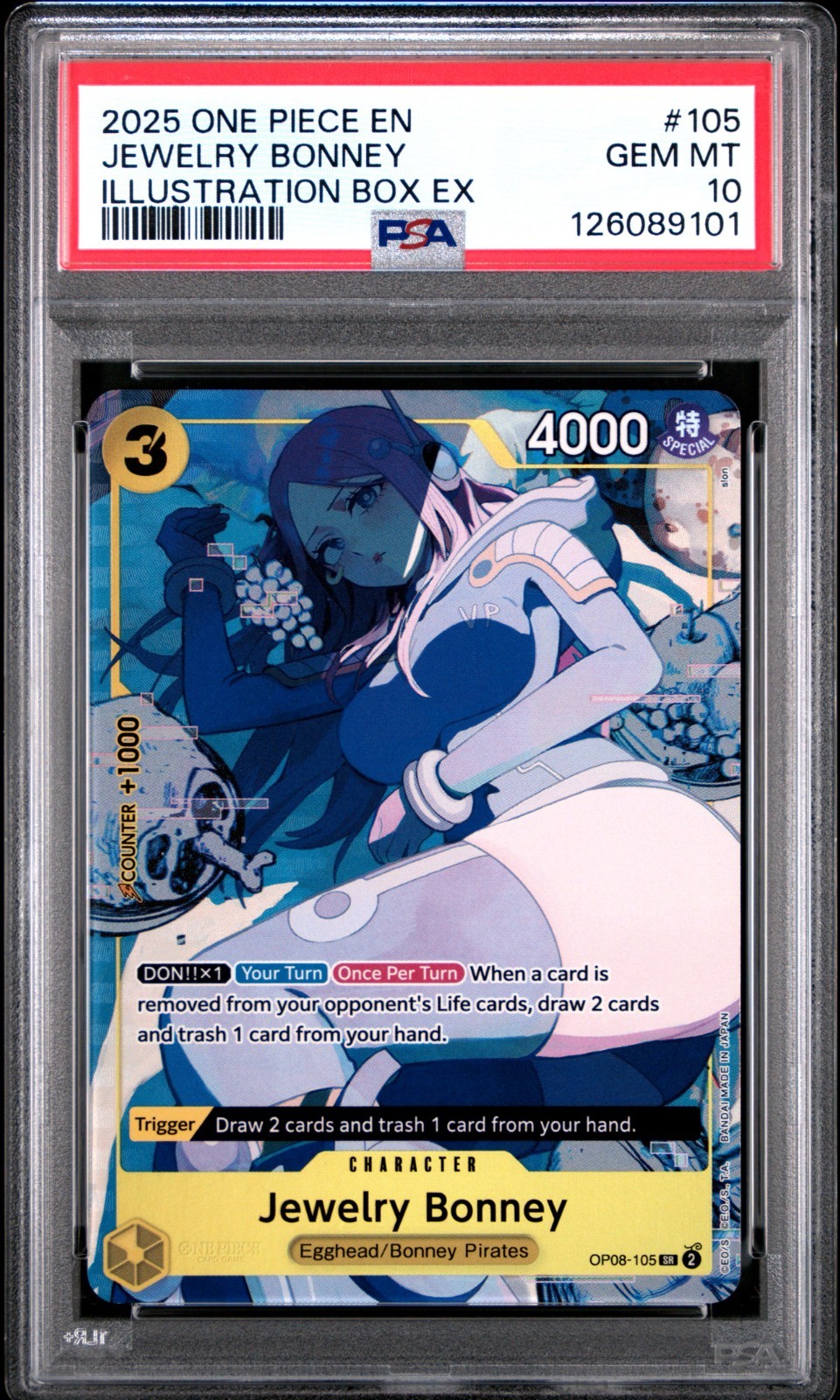 Jewelry Bonney (Illustration EX) OP08-105 One Piece Promotional Card PSA10 EN