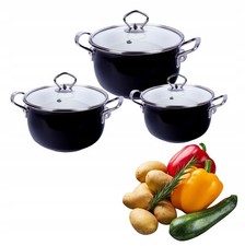 Rustico Emaille Topfset 6tlg Schwarz/weiß Induktion Kochgeschirr