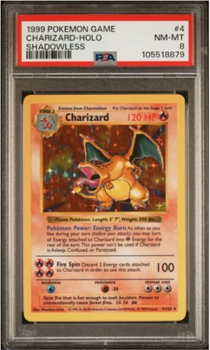 1999 Pokemon Game Charizard Holo 4/102 Shadowless PSA 8 NM-MT Vintage Card