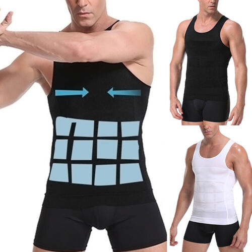 Men Body Shaper Slim T-Shirt Tummy Belly Control Vest Compression Underwear Tops - Picture 1 of 24