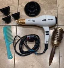 Solano 3200 Hair Dryer-Diffuser-Gold Metal & Black Nozzles-Extra Accessories