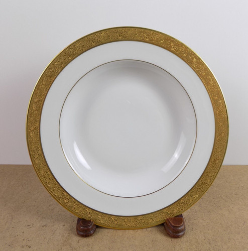 Bernardaud Limoges Villiers Rimmed Soup Bowl Incrustation or fin Gold Band
