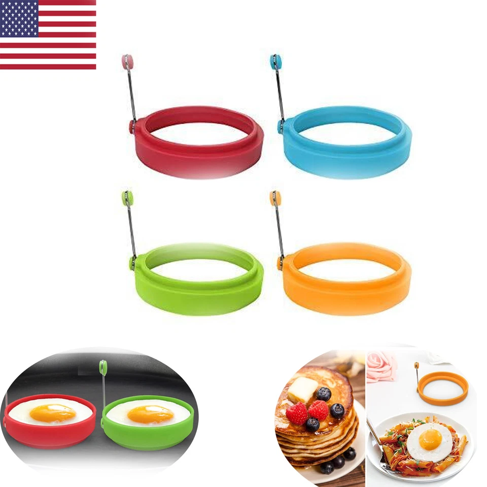 Кольца для яиц 4 шт. Силикон для жареных яиц, Антипригарные кулинарные кольца для яиц, Круглый блин - Изображение 3 из 4