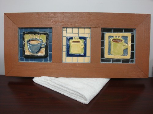 Coffee Cup Ceramic/Clay and Wood Hanging Art Work - 第 1/4 張圖片
