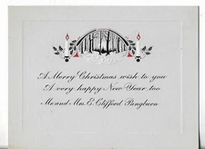 Vtg CHRISTMAS CARD apx 4.5x3.5 ART DECO Merry Xmas Wish Black Arch Trees Moon