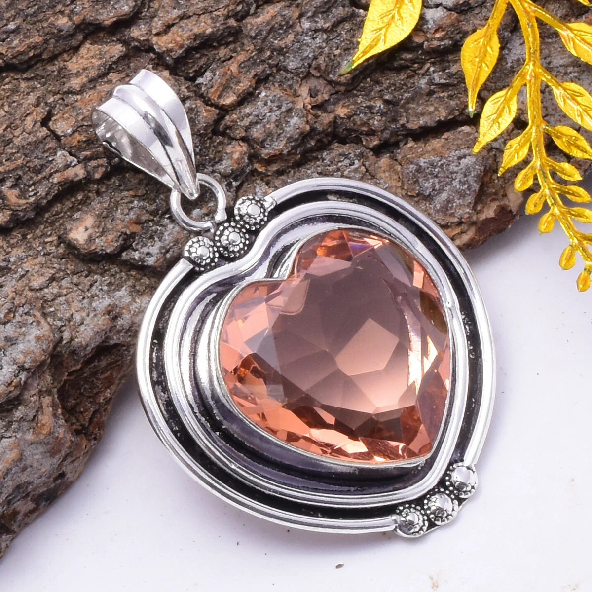 Collana con ciondolo in morganite naturale, argento sterling