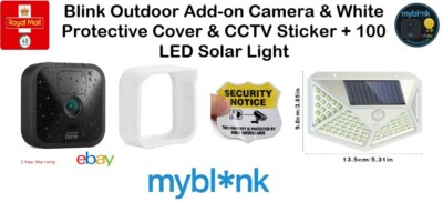 Blink Outdoor Add-On Wireless HD Kamera, weiße Abdeckung, CCTV Aufkleber, Solarleuchte
