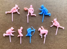 Vintage 60s 70s Cowboy & Indian Western Themed Cake Topper Figures! Pink & Blue