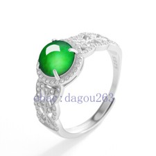 Certified natural A-grade jadeite ice egg face 925 silver inlaid ring