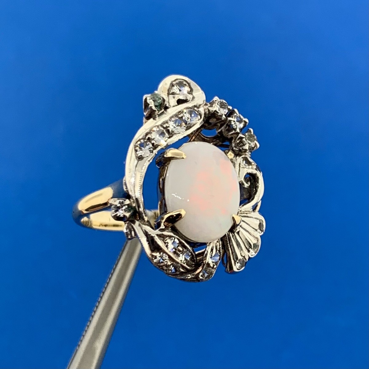 Vintage 10K Yellow Gold 925 Sterling Silver Opal White Amethyst