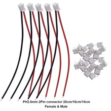 Mini Micro 2.0 PH2.0mm 2-Pin Connector Plug with wires Cables 100mm/150mm/200mm