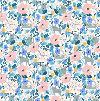 Feline Drive Fabric SUMMER LOVIN' Kitty Floral - Fat Quarter (18''x 22'')  FQ
