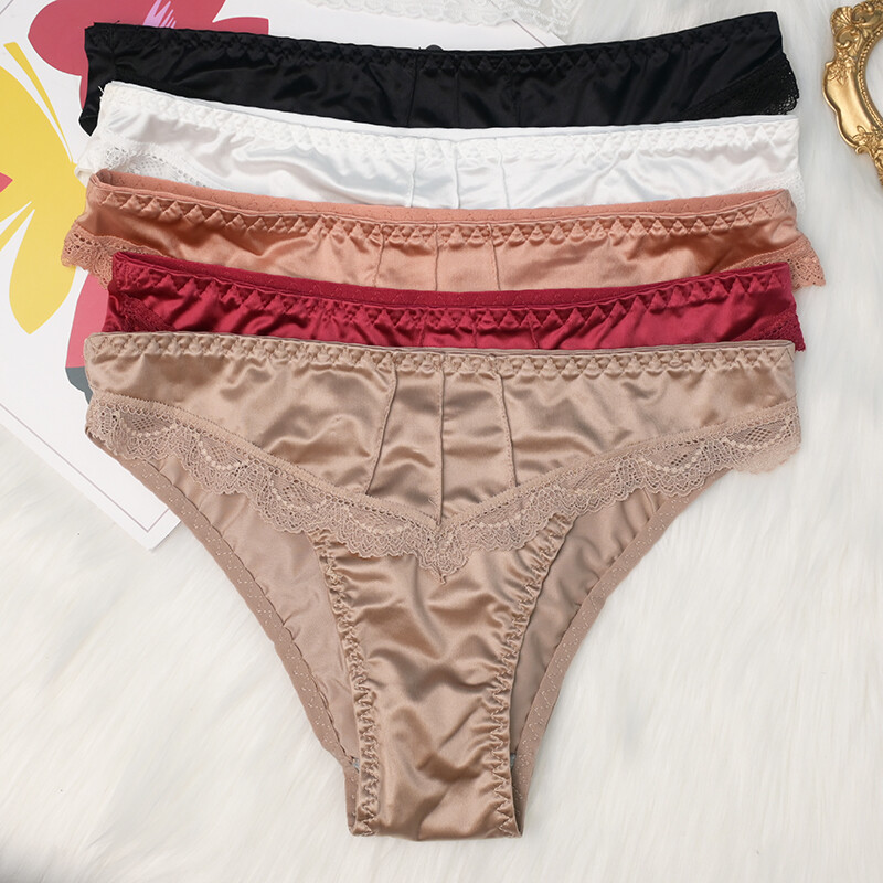 Pack Of 5 Sexy Womens Ladies Smooth Satin Panties Thong Brief Underwear Lingerie