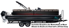 Red Dark Grey Lines Mesh Graphic Wrap Decal Kit Bass Fishing Boat Vinyl Pontoon