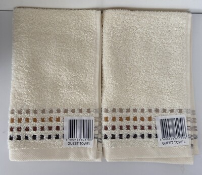 2 x 100 % Baumwolle Gästetücher cremefarben mit braunen Farbtönen Stich Design 30 cm x 50 cm