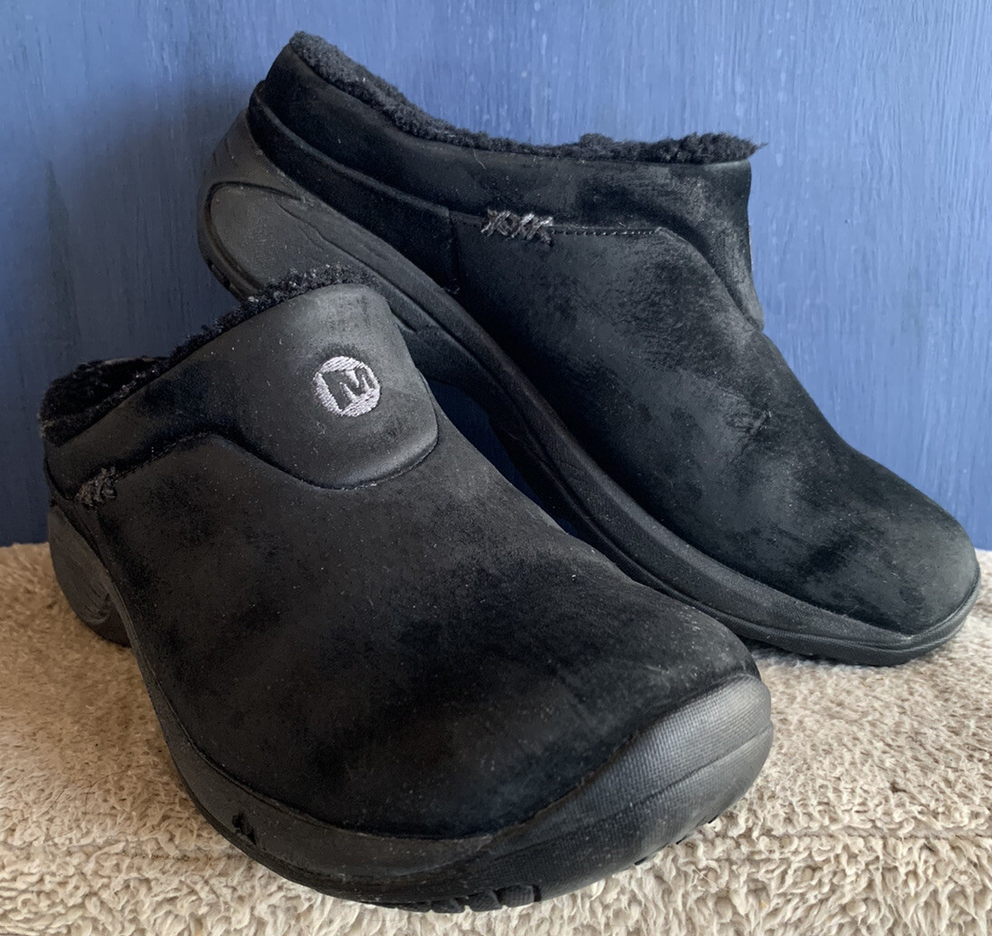 Merrell Encore Ice Suede Slip-On Clogs Women's Black Shearling