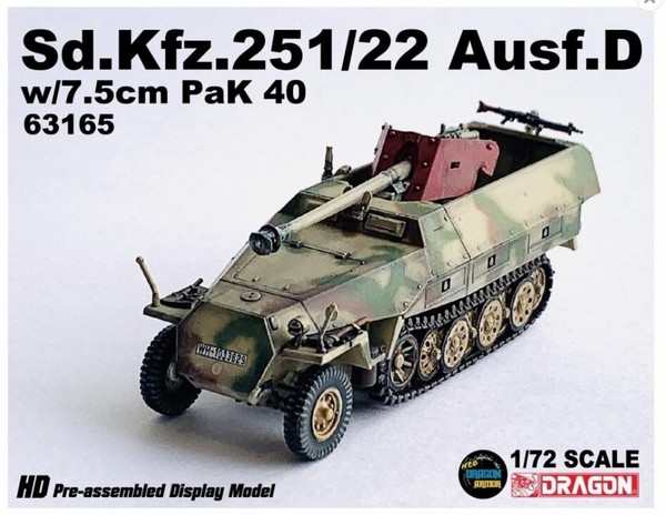 Dragon 540063165 1:72 Sd.Kfz.251/22 Ausf.D W/7.5Cm Pak 40 Kettenkrad Panzer-image