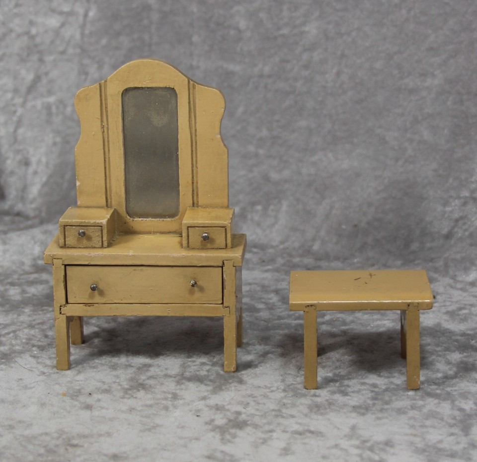 Antique German Doll Dollhouse Vanity w Bench! eBay