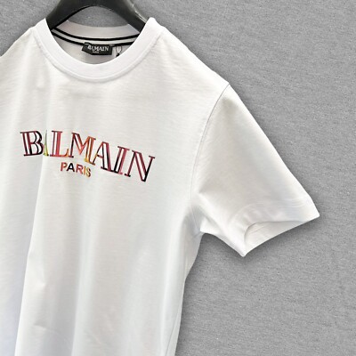 Balmain White T-shirt With Golden  Iridescent Colors Logo Size 2XL DUTY PAID
