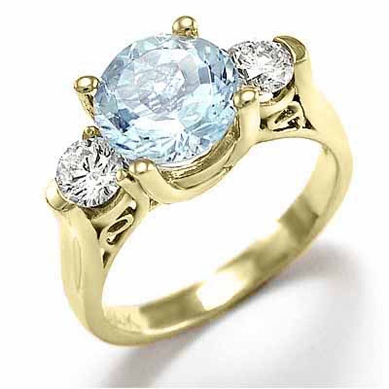 18k Solid Yellow Gold Aquamarine Diamond Anniversary Ring 4 to 9.5