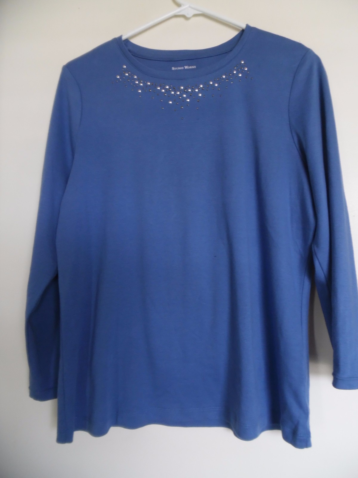 STUDIO WORKS Women's Blue Embellished Top Shirt Size S