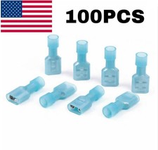 100PCS Blue Female Insulated Wire Spade Terminals Crimp Connectors AWG 16-14 US