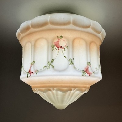 Antique Light Glass Shade for Ceiling Light Rose Floral Hand Painted