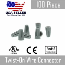 100pcs Gray Twist-On Wire Connector Connection Nuts 24-16 AWG Gauge Barrel Screw