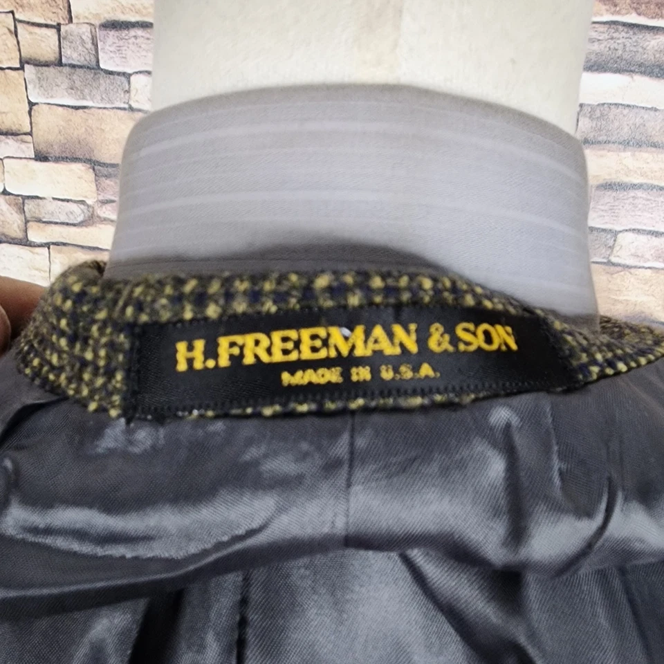Chaqueta Blazer H Freeman & Son Vintage Para Hombre 42R/S Marrón Cuadros Tweed 3 Botones Lana Foto 2 de 4