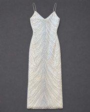 Windsor White Iridescent Sequin Mesh V-Neck Strappy Sleeveless Maxi Dress S