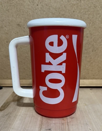 Vintage Coke Coca-Cola Zip Sip  Cup 32 oz Red Travel Mug Cup With Straw