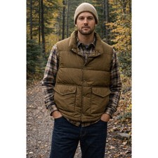 Vintage Woolrich Down Puffer Vest Tan Brown Nylon Snap Front Mens Medium 21676