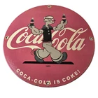 Vintage Coca Cola Soda Sign - Advertisement Popeye Store Porcelain Gas Sign