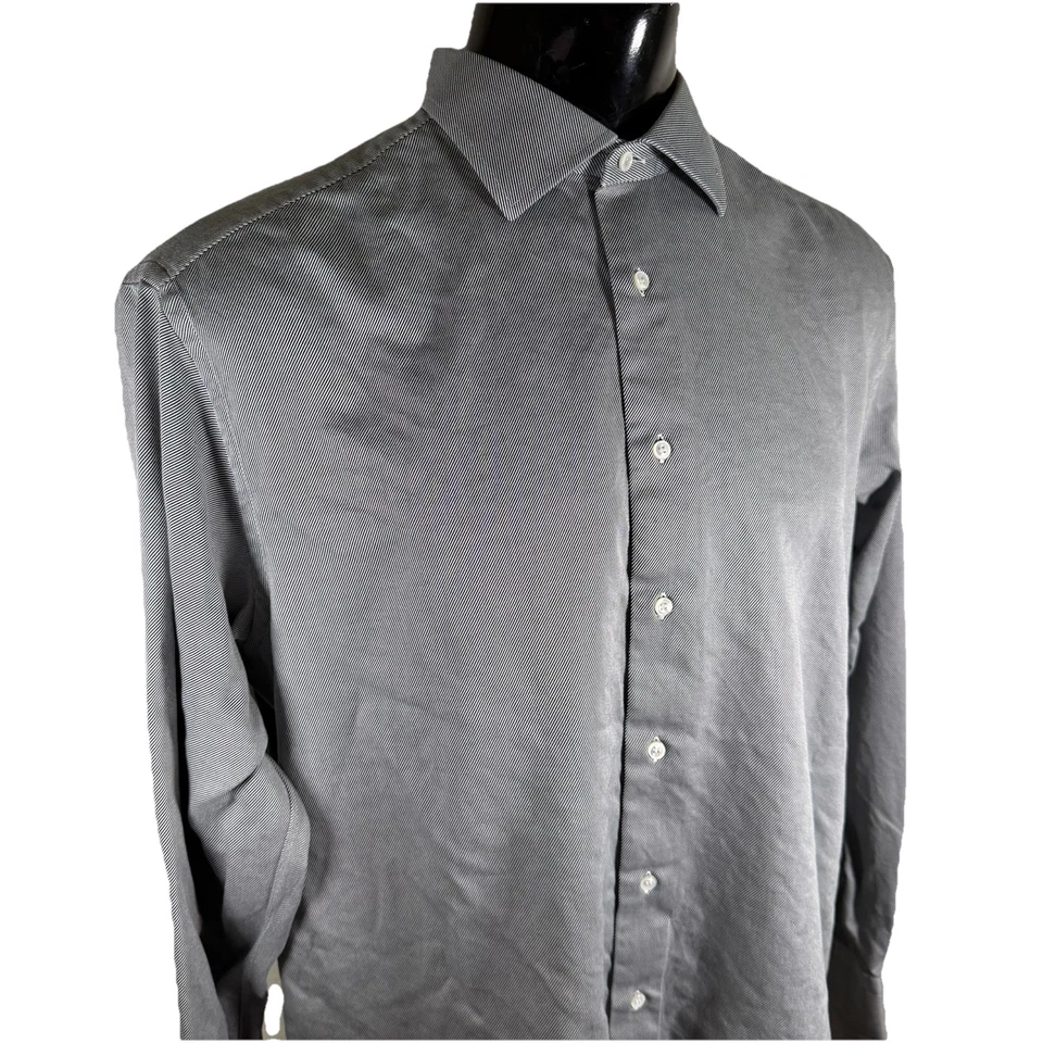 Camisa Brioni Hombre 18" Grande Gris Fino Rayas Manga Larga Puño Francés Italia Foto 3 de 4