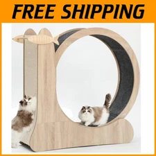 4-in-1 Cat Exercise Wheel, Natural Wood