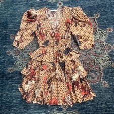 Ulla Johnson Oni Ruffled peach printed silk dress. Size US 00/UK 6-8. New no tag
