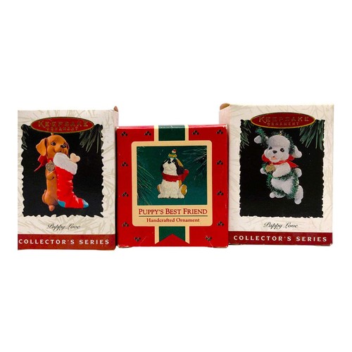 678 - Set of Three Charming Hallmark Keepsake Christmas Ornaments - Puppy Love |