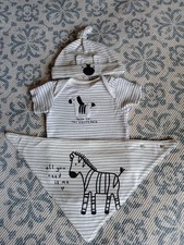 Newborn Baby Set Zebra Vest Hat Mittens Cotton Excellent Condition