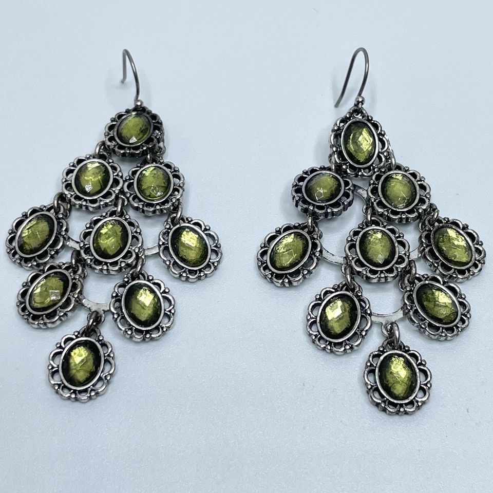 Pendientes colgantes vintage de diamantes de imitación amarillos marca Lucky tono plata Foto 2 de 4